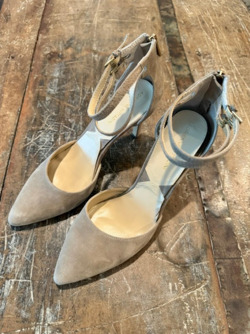 Adrienne Vittadini, Beige Suede, Double Ankle Strap